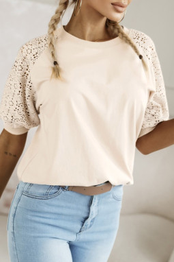 喷气流蕾丝钩针编织短袖圆颈T恤