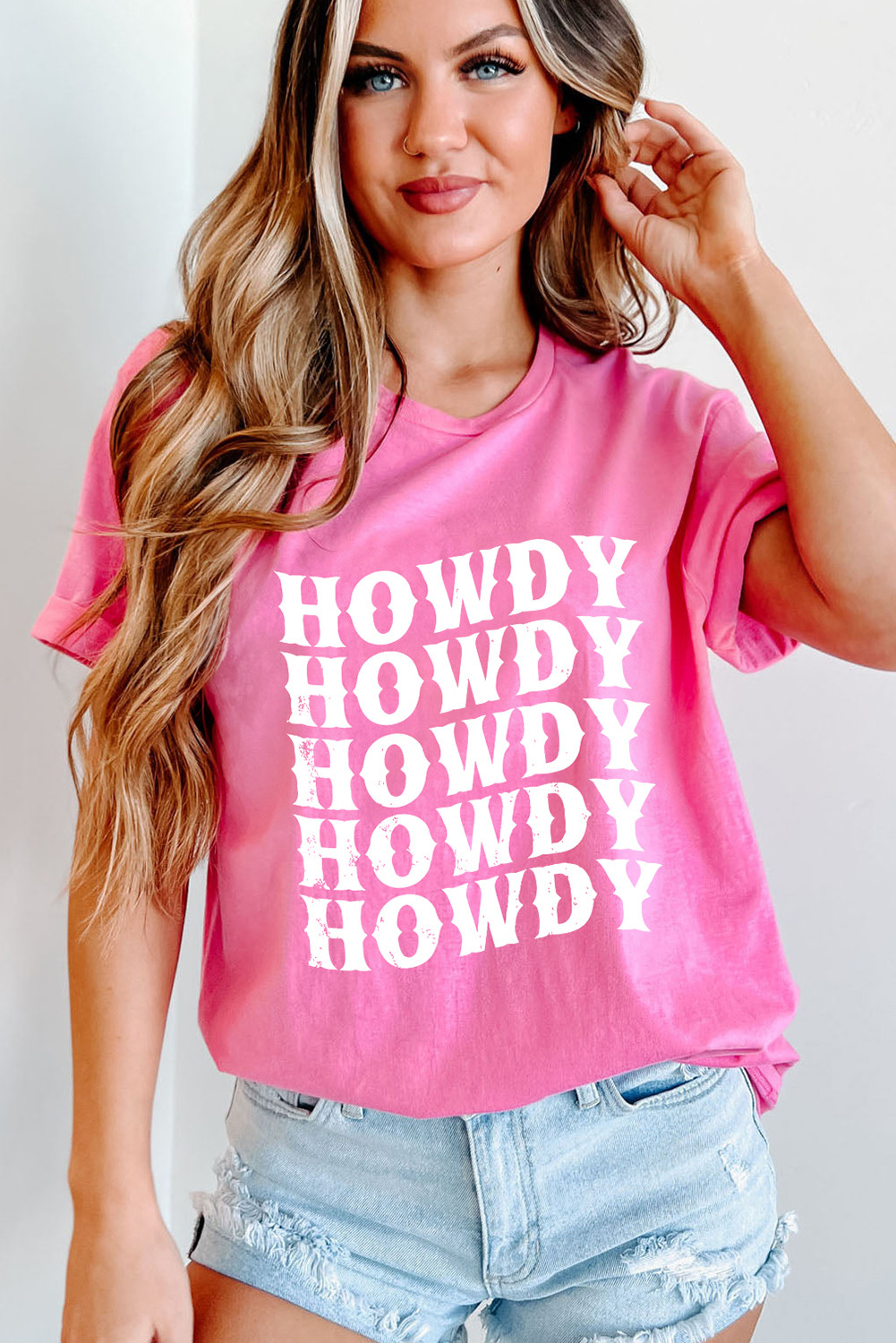 囊式粉红色Howdy Graphic Western Crew脖子T恤 LC25229010