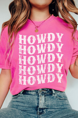 囊式粉红色Howdy Graphic Western Crew脖子T恤