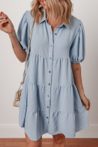 Beau Blue Shirt衬衫领纽扣上短板套筒分层换衣服
