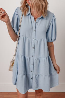 Beau Blue Shirt衬衫领纽扣上短板套筒分层换衣服