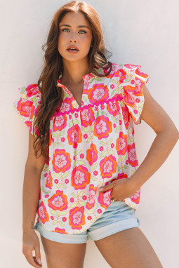 荷叶袖波浪饰边上衣