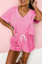 Bonbon V Neck Drop肩带和拼布拉链短裤套装