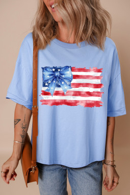 Myosotis American Flag Bow结式打印半袖T恤