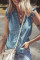 Beau Blue Frilly Ruffle Trim V Neck Chambray背心