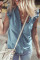 Beau Blue Frilly Ruffle Trim V Neck Chambray背心