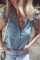 Beau Blue Frilly Ruffle Trim V Neck Chambray背心
