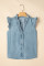 Beau Blue Frilly Ruffle Trim V Neck Chambray背心
