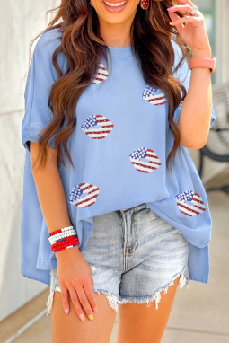 Myosotis Kiss American Flag Sequin Lip Graphic Graphic Gressize T恤