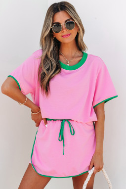 Bonbon ColorBlock边缘滴肩T恤和Skort 2pcs套装