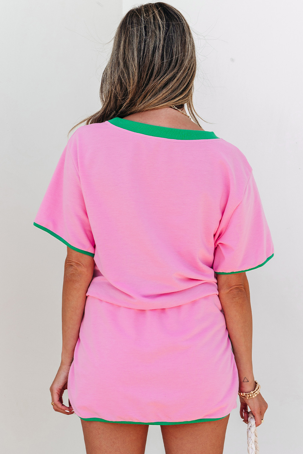 Bonbon ColorBlock边缘滴肩T恤和Skort 2pcs套装 LC631113