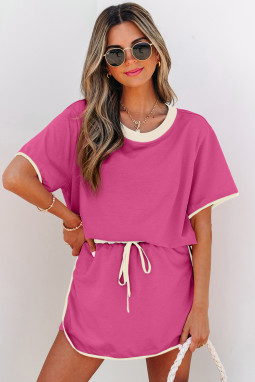 玫瑰红色的Colorblock Edge Drop Drop肩t衬衫和Skort 2pcs套装