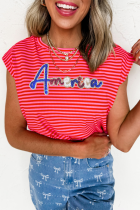 红色条纹Sequin America字母修补帽套顶