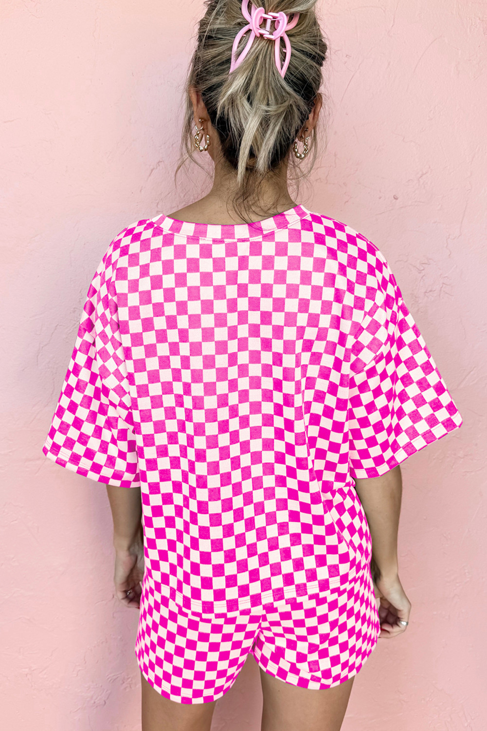 玫瑰方格顶和短休闲2件套装 LC151440