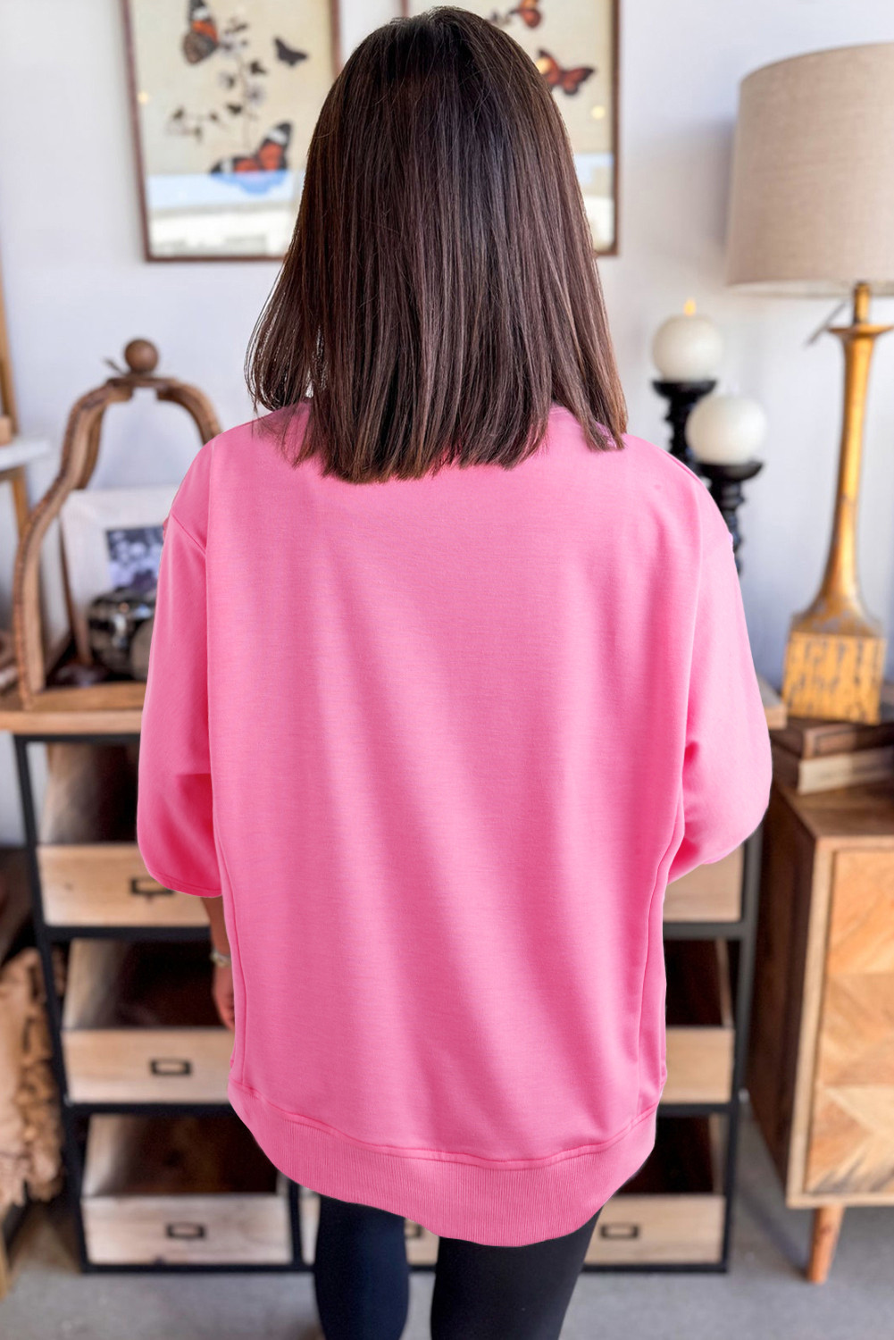 Sachet Pink Floral Patched Half Sleeve Tunic Top LC25131894