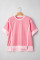 Peach Blossom Two Tones Patchwork Half Sleeve Plus Size T Shirt