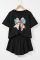 黑色美国国旗灵感弓形印花轻松的T恤和Skort 2pcs服装
