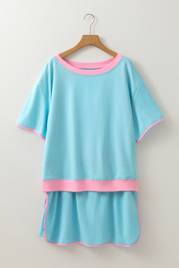 Turquoise Plus尺寸对比度装饰T恤和裙子两件套