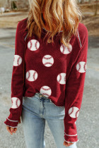 红色棒球修补图案游戏日华夫饼Raglan Top