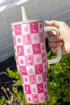 玫瑰红色西方图案花格式印刷绝缘玻璃杯40盎司