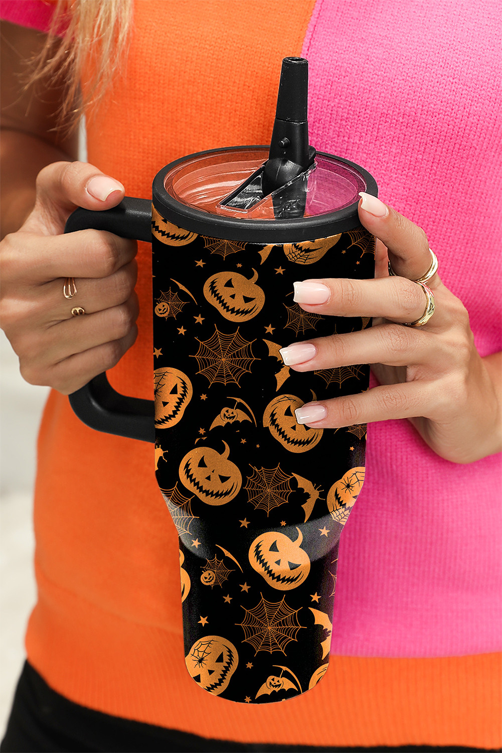 颜色黑色40oz万圣节南瓜印刷手柄大玻璃杯 BH051829