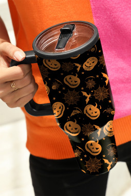 颜色黑色40oz万圣节南瓜印刷手柄大玻璃杯