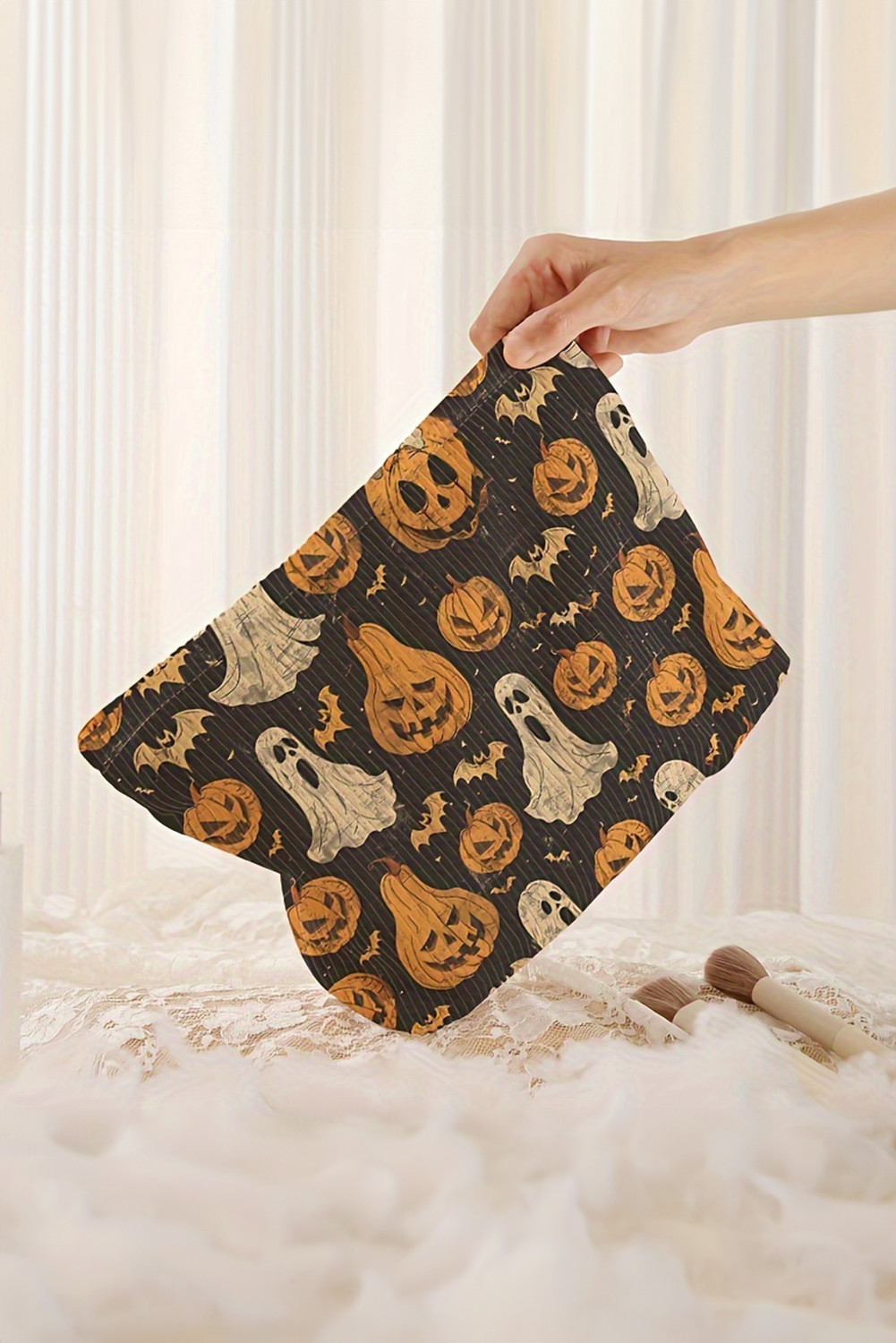 黑色条纹的万圣节南瓜鬼印花袋 BH031524