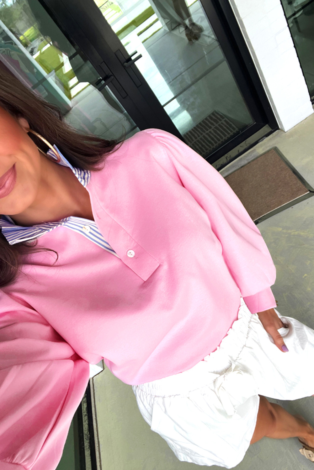 Bonbon Buttn条纹套装拼布粉扑袖子运动衫 LC25319522