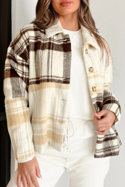多色格子拼布侧袋纽扣shacket
