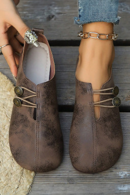 咖啡牛仔裤纽扣详细信息波西米亚风格人造皮革鞋鞋