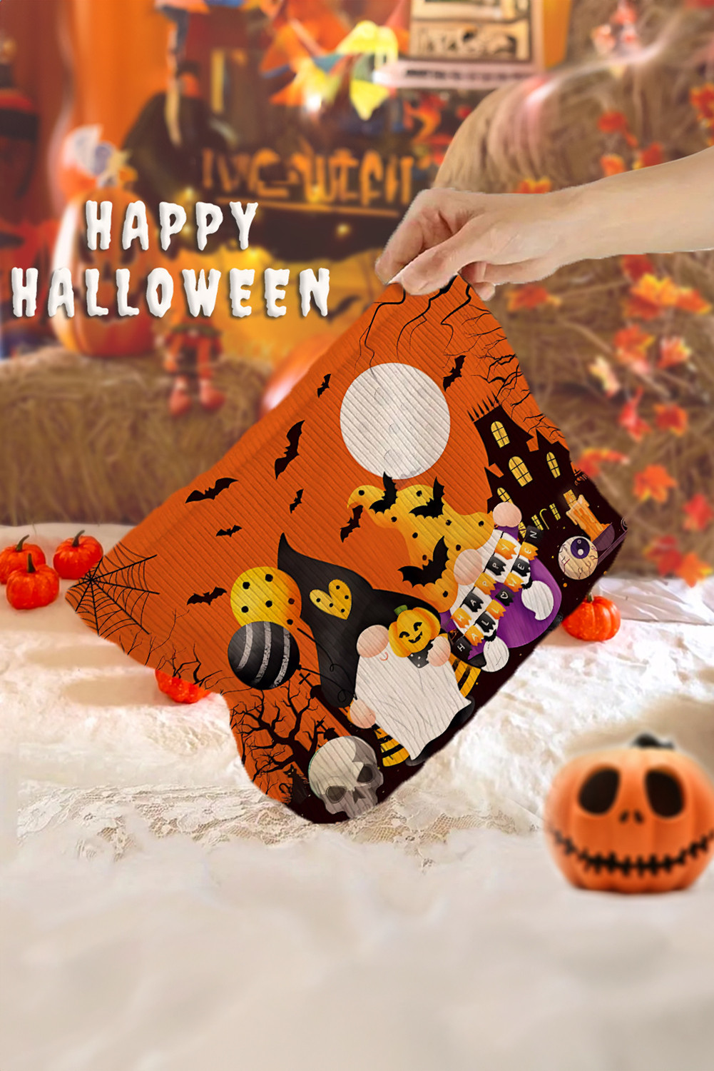 橙色可爱的万圣节印刷肋床化妆包 BH031526