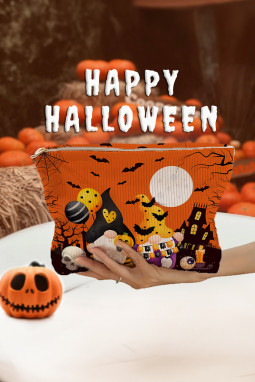 橙色可爱的万圣节印刷肋床化妆包