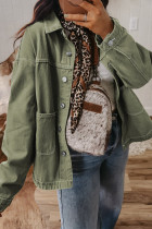 烟绿色斑块的口袋领纽扣前男友牛仔夹克