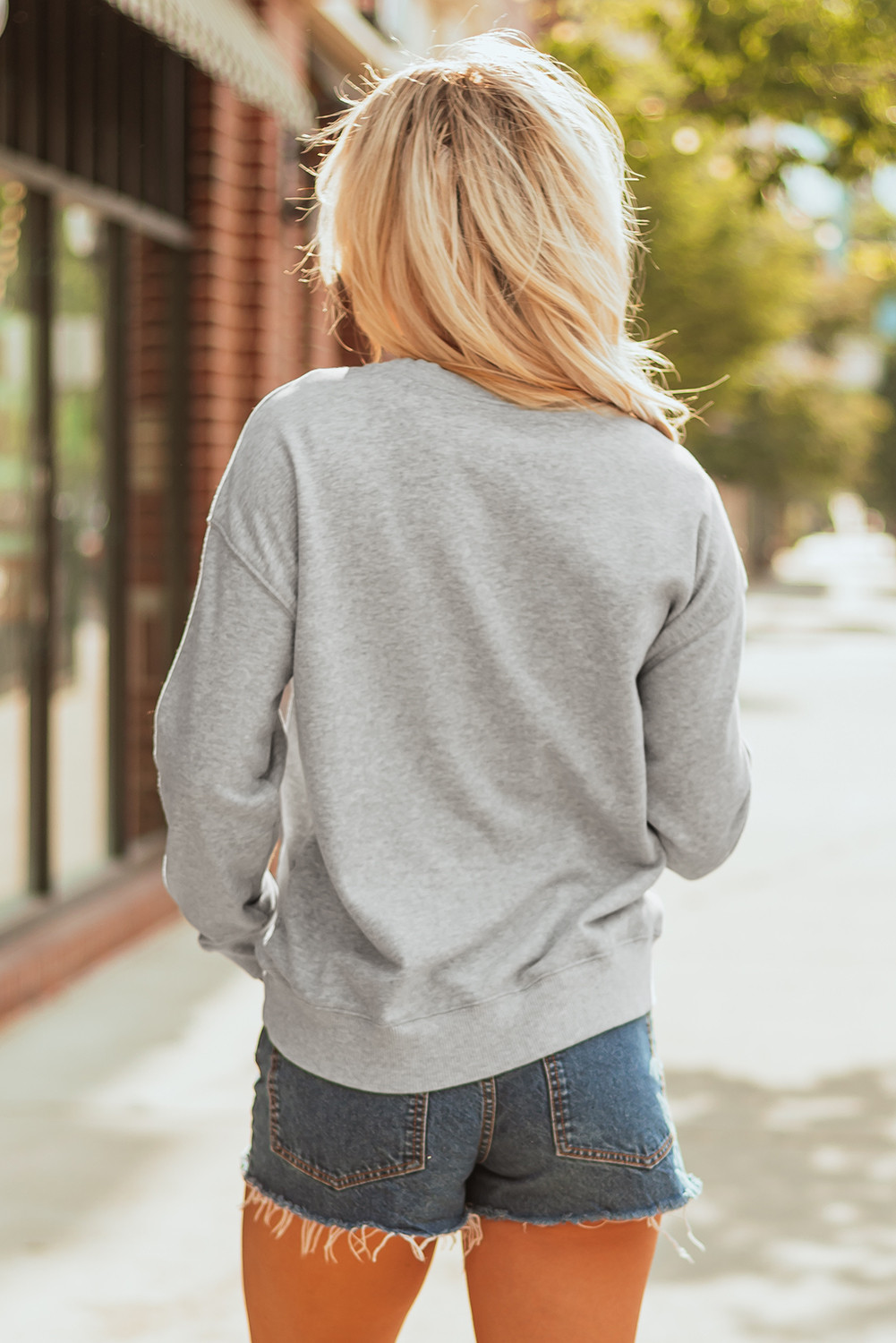 灰色亮片棒球比赛日图形休闲运动衫 LC25319890