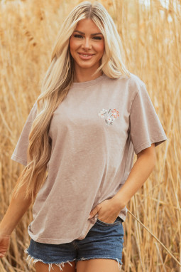 烟雾灰矿物洗涤液转向头部印刷的西方时尚T恤