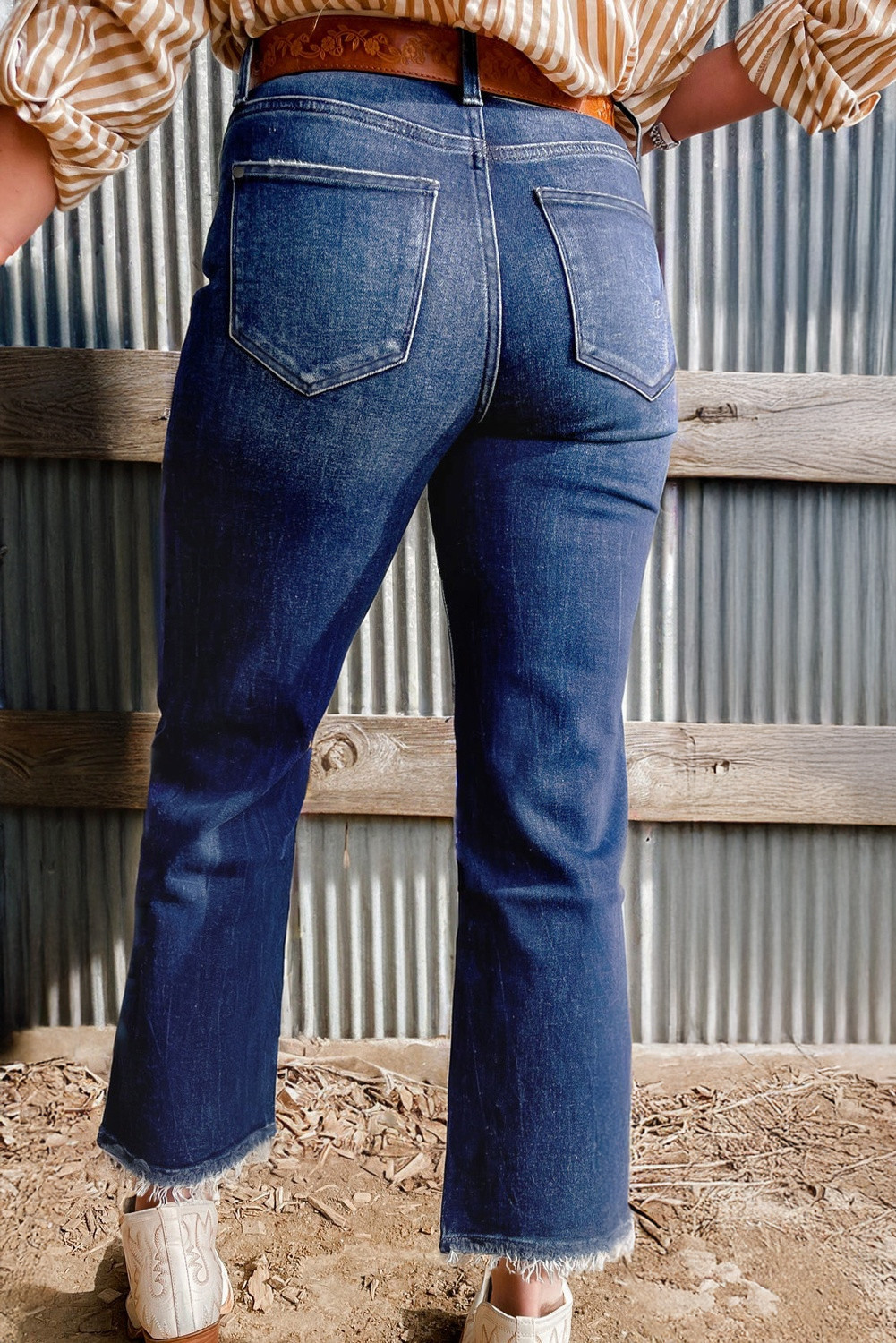 帆蓝色绿松石图案生缘高腰牛仔裤 LC7875923