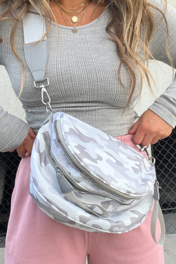 浅灰色迷彩印刷金链带双拉链横式袋子袋