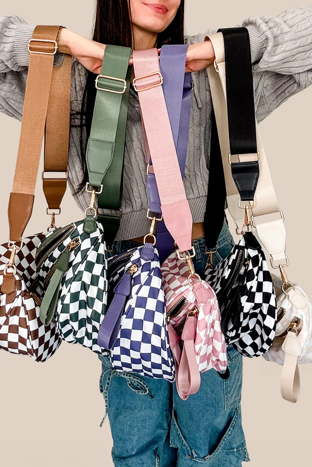 粉红色方格印刷宽带大横式袋子 BH031406