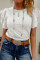 白色分层荷叶边短袖圆形脖子