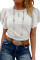 白色分层荷叶边短袖圆形脖子