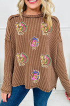 深色卡其色亮片感恩节火鸡修补了扭曲的肋骨裸露的接缝滴肩顶