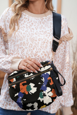 黑色伪装打印金链带双拉链越线袋