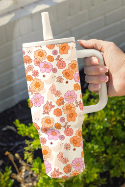 白色可爱的花朵幽灵印刷翻盖不锈钢不锈钢不锈钢玻璃杯