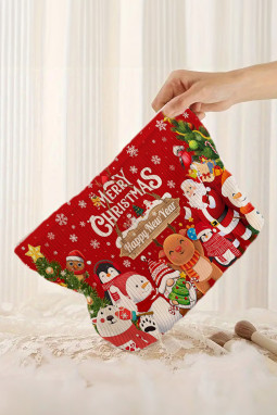 火红圣诞快乐新年快乐灯芯绒化妆包