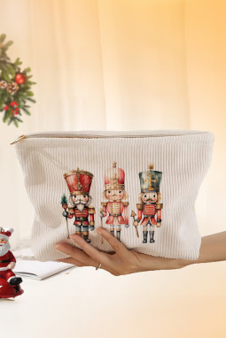 白色圣诞时尚印刷灯芯绒拉链上的化妆包