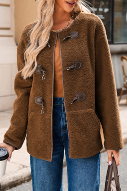 咖啡切换纽扣泰迪大衣