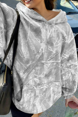 灰色迷彩林地印花大廓形运动连帽衫