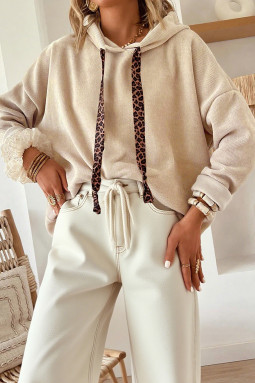 羊皮纸热纹理豹纹抽绳宽松连帽衫