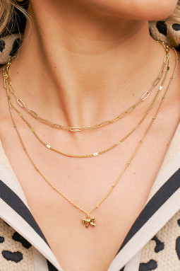 镀金时尚回形针链蝴蝶结吊坠 3 件项链套装