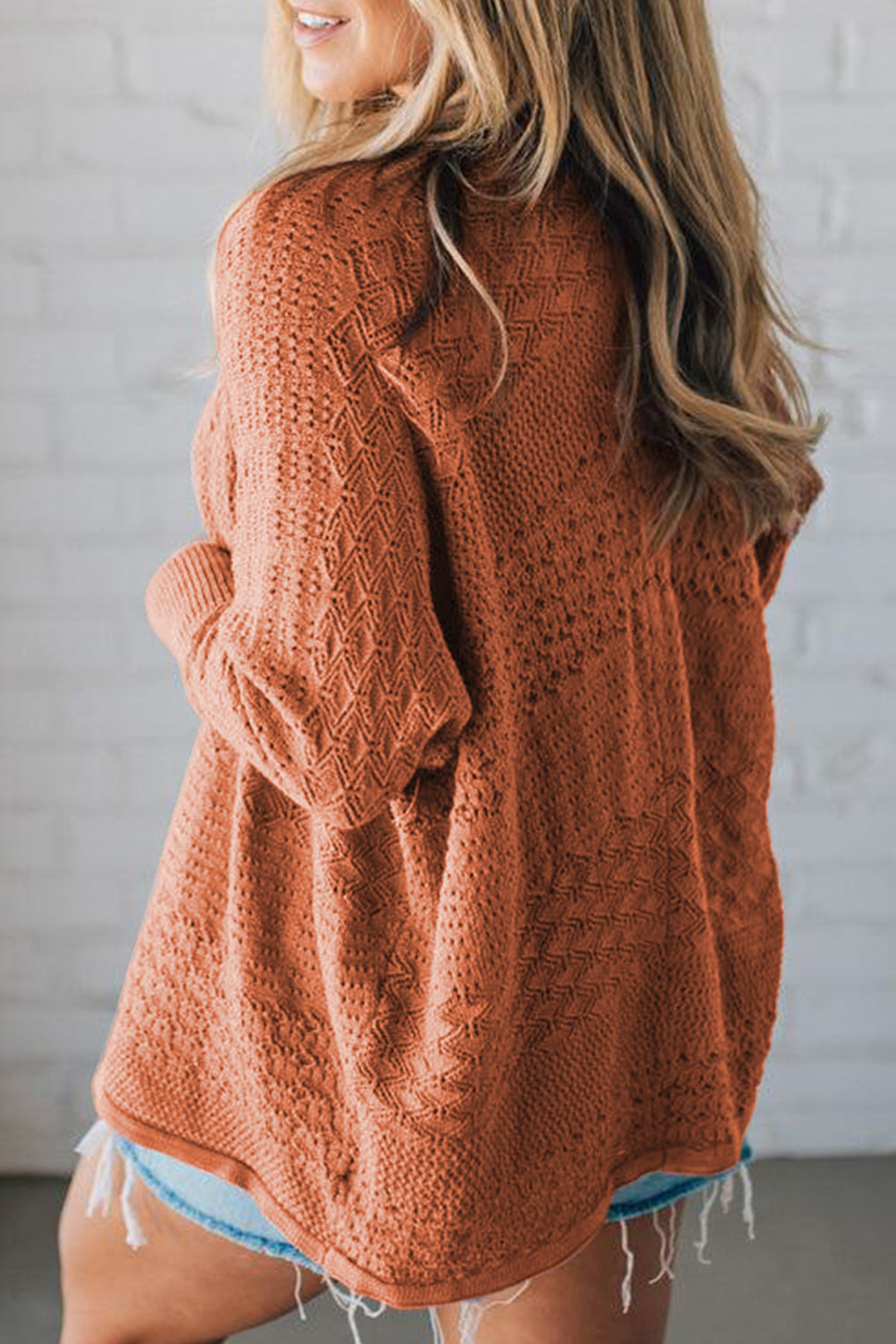 红木树节混合图案针织开襟加开衫 LC2712351